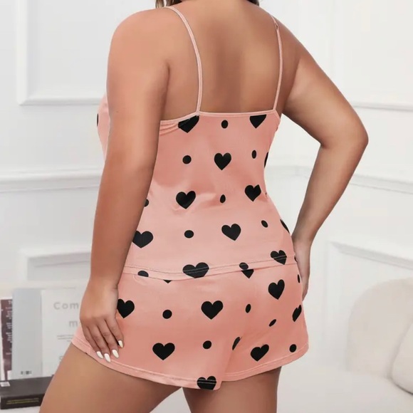 ๐๐ Coral Pink with Black Hearts Shorts PJ - Picture 3 of 10